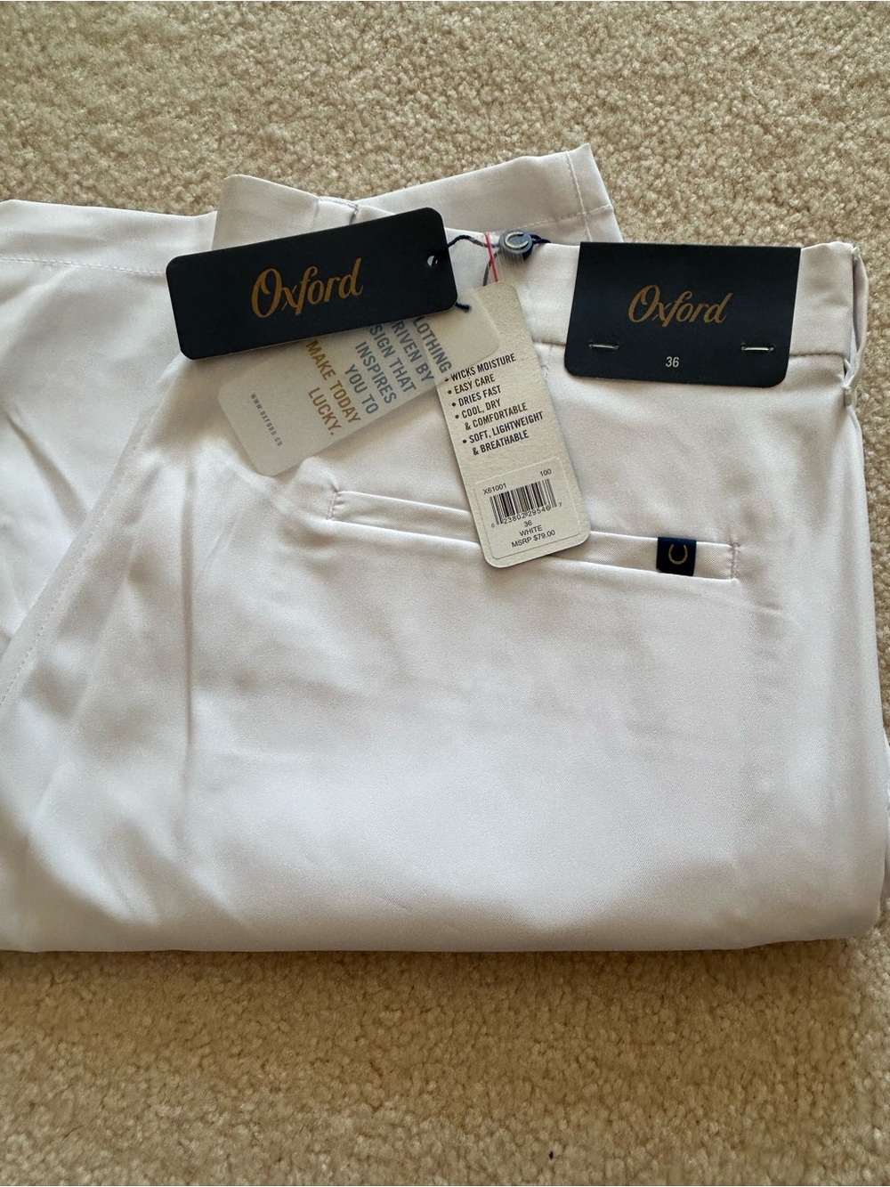 Oxford Men’s White Performance Shorts Sz 36 NWT